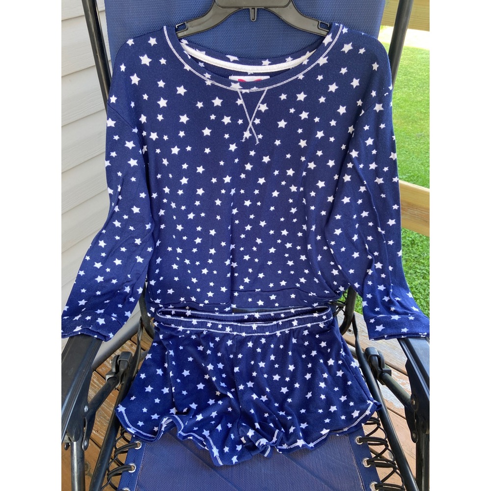 Maidenform Womens Navy Blue White Star Print Pajama Set Top and Shorts 1X